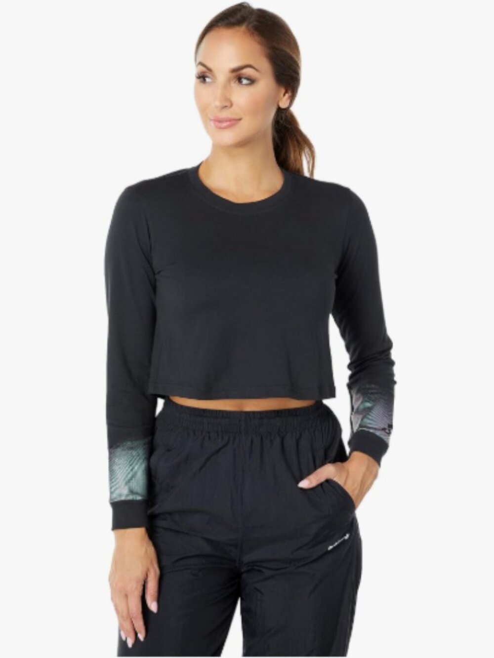 adidas Holiday Graphics Crop Long Sleeve Tee Black Metallic Women's Size 1X NWT